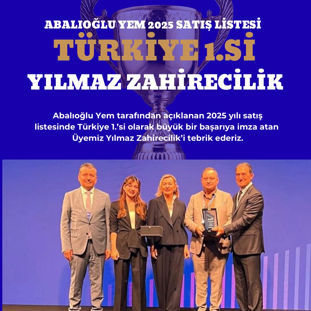 Üyemiz Yılmaz Zahirecilik, 2025 yılı satış listesinde Türkiye 1.’si olarak büyük bir başarıya imza atmıştır.